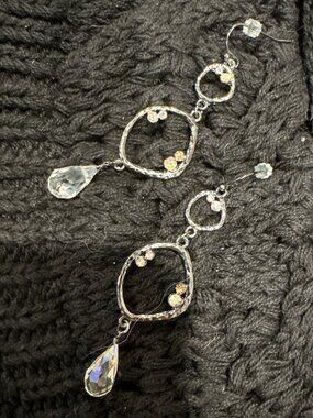 Sequin Brand Earrings Teardrop Dangle Bohemian Silver Tone Length 2.5 In NEW